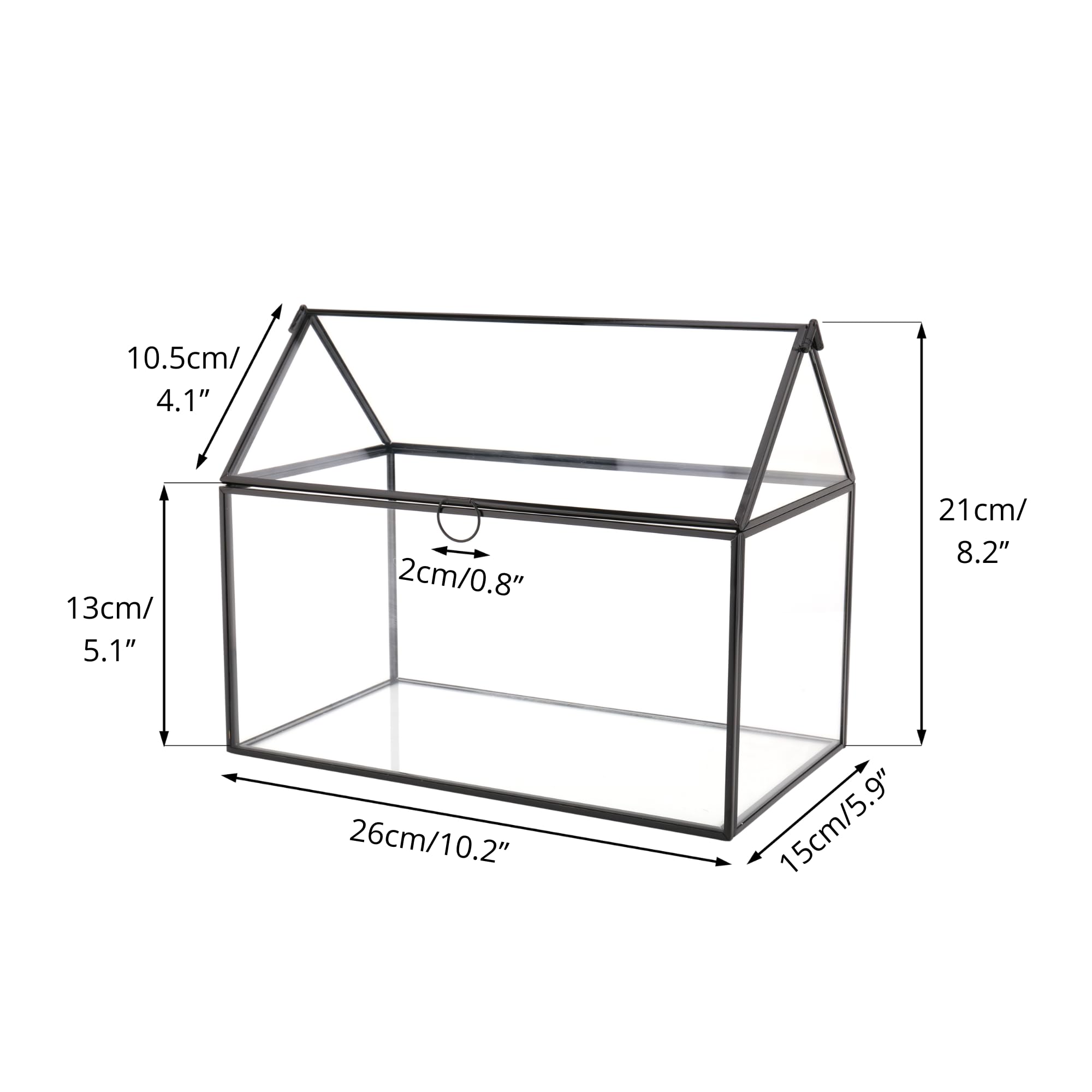 NCYP Scatola porta biglietti in vetro con coperchio per ricevimenti di nozze – 26 x 15 x 21 cm, porta carte a forma di casa, micro decorazione per matrimoni, feste di compleanno, nero (solo scatola di