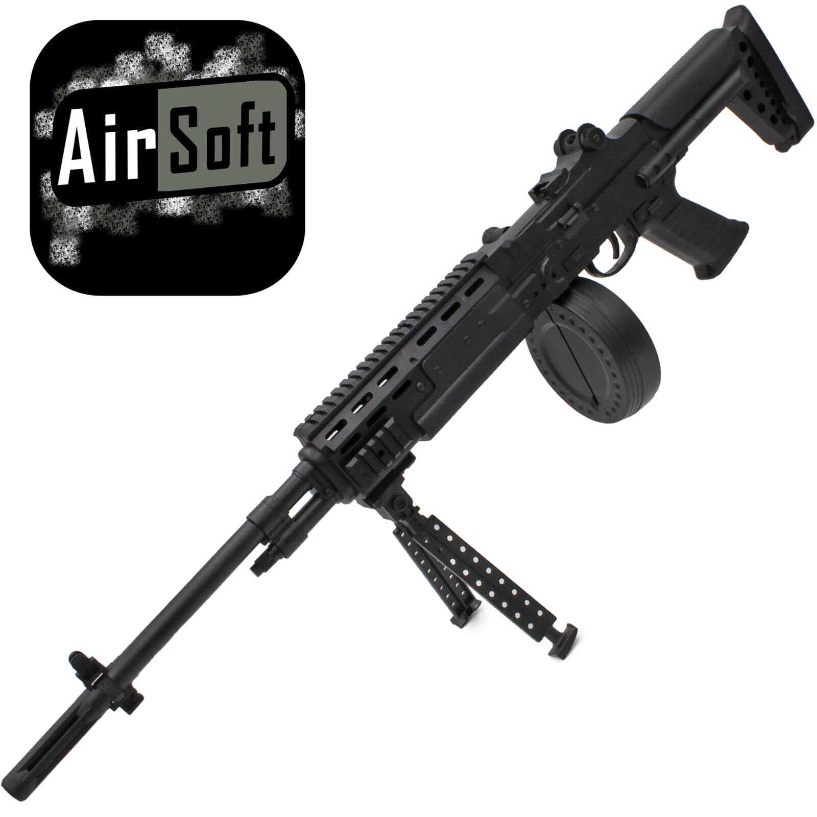 Softair MG PA73 Gewehr Maschinengewehr ABS mit Trommelmagazin Munition &Zweibein