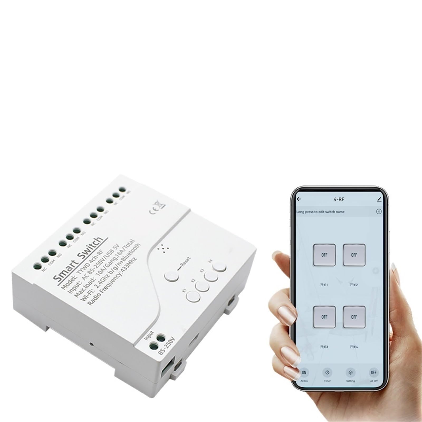 Receptor De Canal 1/2/4 Con WiFi, CA, CC 7-32 V, 85-250 V, 12 V, 24 V Y 220 V, Relé De 10 A Y 16 A For Módulo De Interruptor Inteligente De 1/2/4 Canales, Control Inalámbrico.(2CH 85-250V Shell)