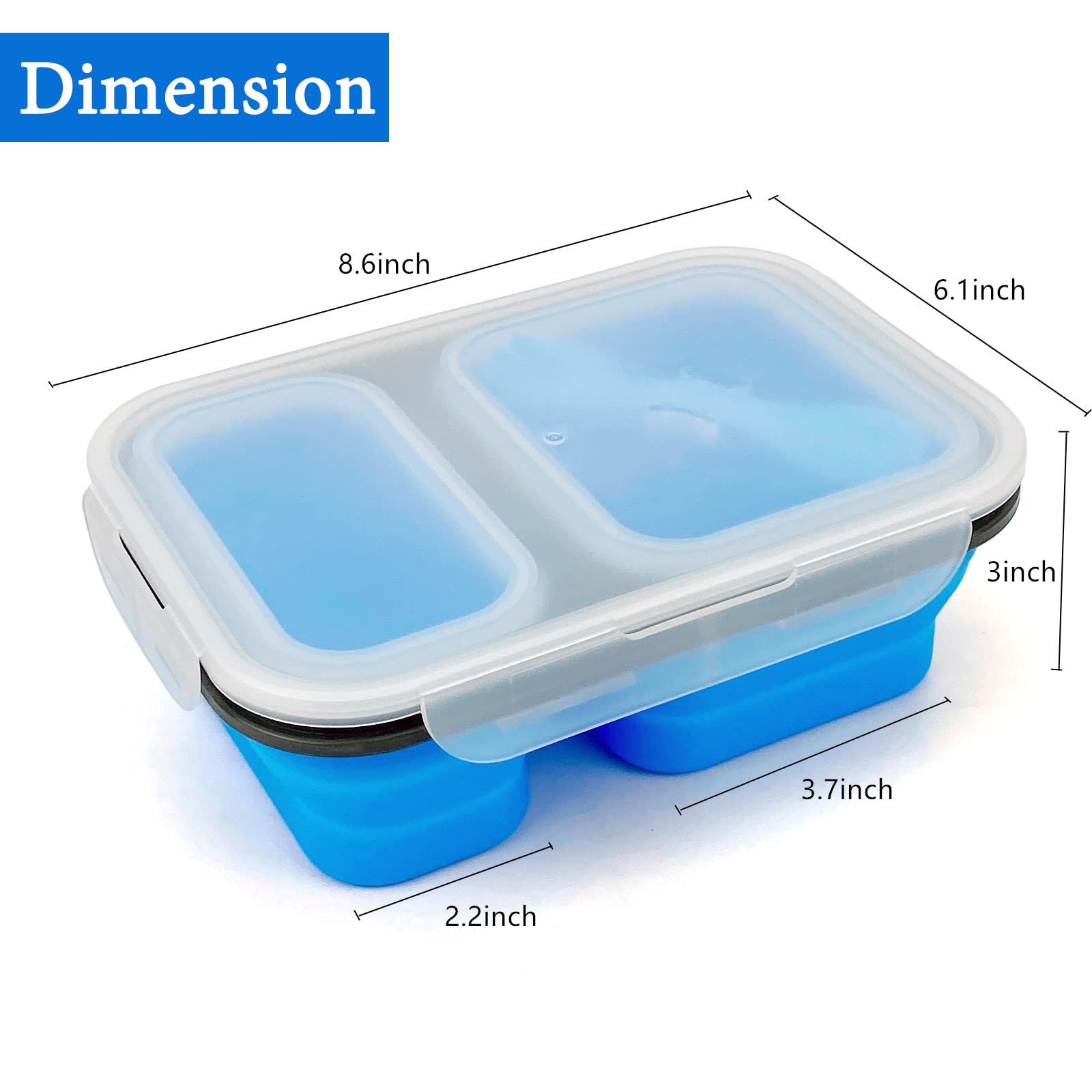 Składane pudełko Bento z szczelnymi dwoma przegródkami, idealne rozmiary porcji, 600 ml i 450 ml, z łyżką 2 w 1 i widelcem, silikonowy pojemnik na lunch klasy spożywczej do szkoły, pracy, podróży, nadaje się do kuchenki mikrofalowej