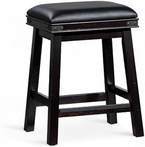 Miniatura 8 de DTY Indoor Living Cortez Taburete de cuero regenerado, acabado blanco, altura de mostrador de 24 pulgadas, asiento de cuero negro Acabado blanco