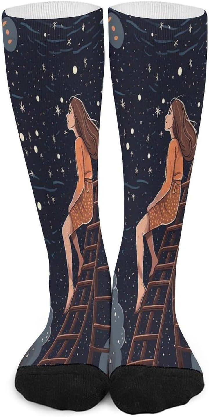 Girl on Ladder Stockings - Soft Breathable,Compression Socks Wicking Thermal,Knee High Sock for Hiking Sports