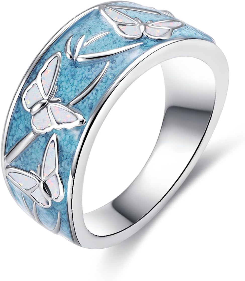 ONEFINITY Turquoise Ring for Women Cherry Blossom/Cross/Butterfly/Tulip/Lotus/Hummingbird Ring Jewelry Flower Gifts for Men