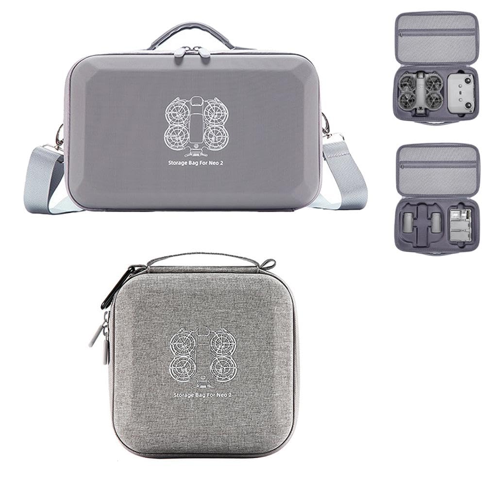 Custodia per drone DJI Neo 2, custodia da viaggio rigida in poliuretano resistente con tracolla per drone, telecomando, batterie e accessori, grigio, Flypack, moderno