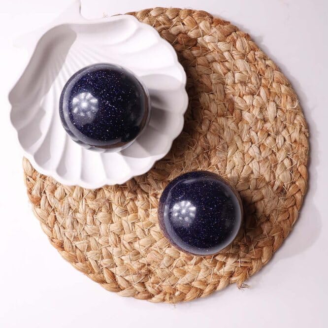 Image of Blue Goldstone Crystal Ball 100-150 Gm with Wooden Stand | Polished Healing Crystal Sphere for Reiki, Meditation, Feng Shui, Vastu Decor & Crystal Collection