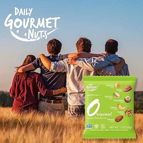 Miniatura 8 de Daily Gourmet Nuts - Paquetes de bocadillos originales de frutos secos mixtos sin sal / aperitivos envueltos individualmente, bocadillos de frutos