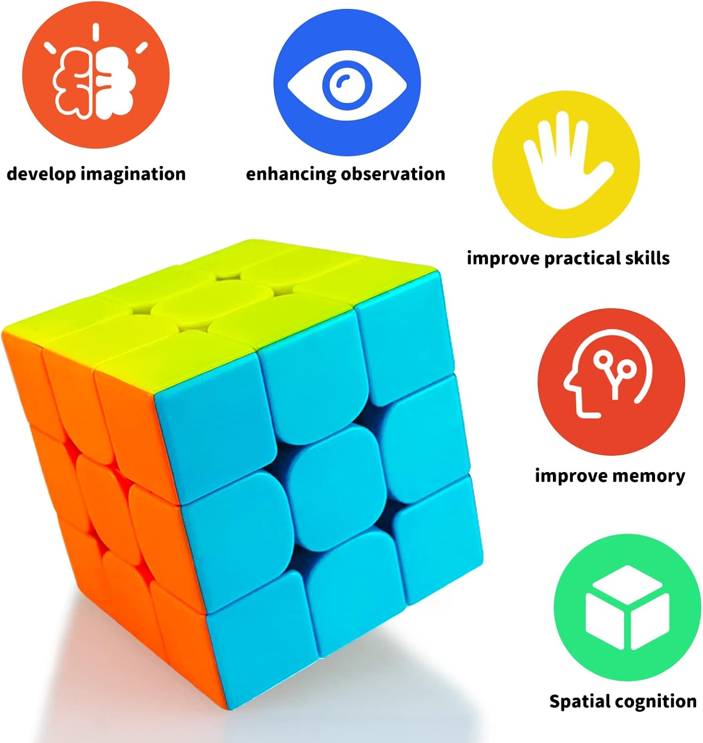 Speed Cube 3x3, Stickerless Magic Cube Puzzle Boxes 3D Cube Puzzle Kids, Easy Turning and Smooth Brain Teaser Game for Kids Adults Puzzles Educational Toys Gifts (QY 55mm)