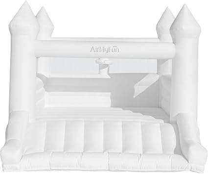 AirMyFun White Bounce House for Kids 3-10, Bounce House with Blower, Slide and Ball Hoop, Inflatable Bounce House Jumping Castle for Indoor Outdoor Fun, Inflatable Bouncer Made of Thick Material