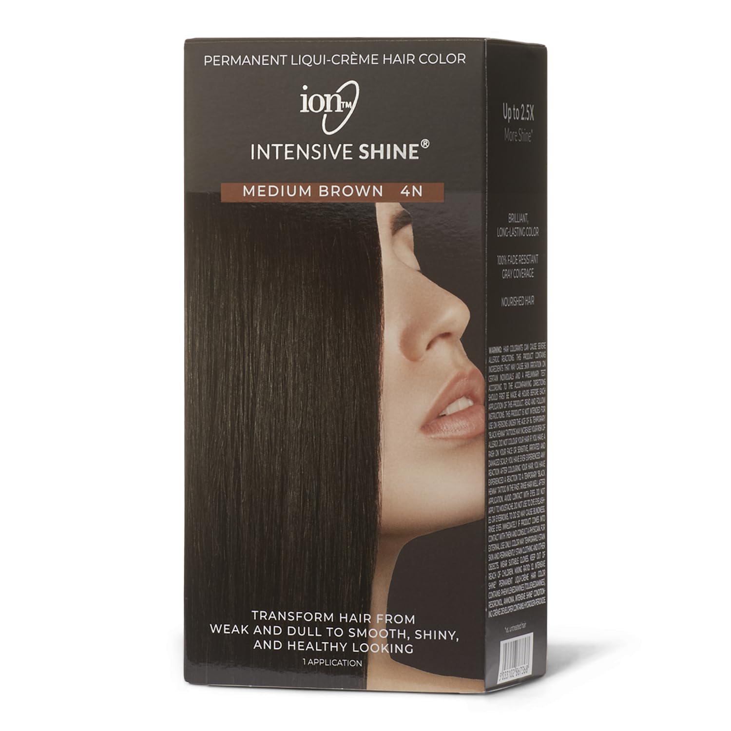 Intensive Shine Permanent Liqui-Creme Hair Color Kit Fade Resistant Gray Coverage 2.5 Times More Shine Brilliant Long Lasting Color - Medium Brown 4N