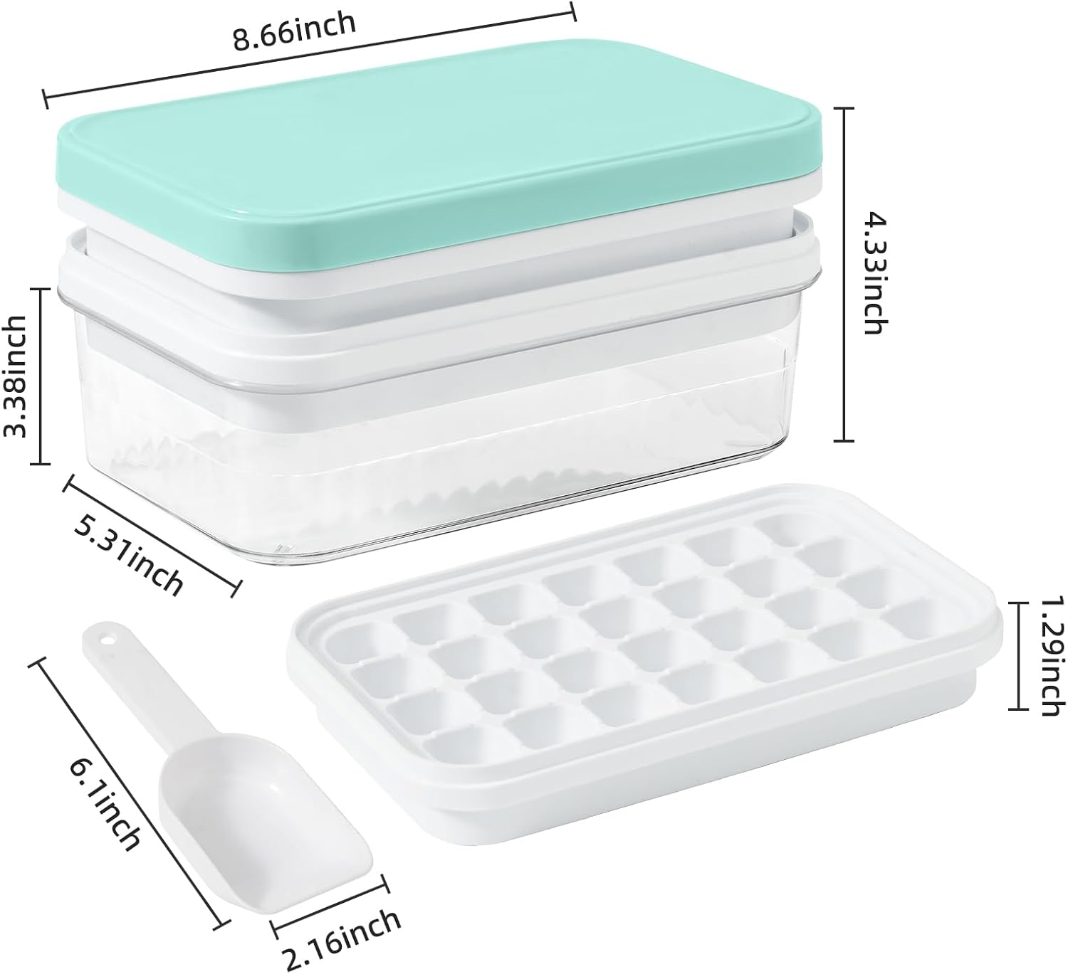 Ice Cube Tray,AMZHORSE 56 pcs Ice Trays for Freezer,Ice Cube Molds, BPA Free, Ice Trays with Lid and Bin,Lid & Ice Scoop,Easy Release, 2 Layer, Blue