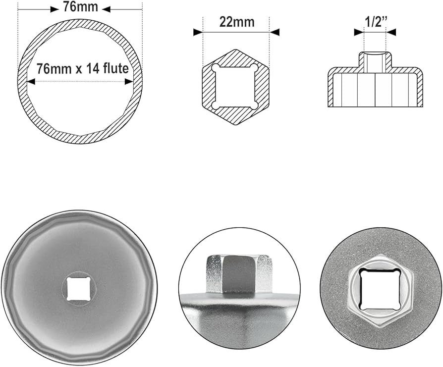 Amazon.com: Jetech Oil Filter Cap Wrench with 76mm 14 Flute
