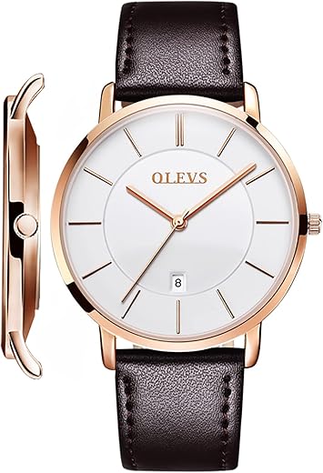 Thin Mens Watches,Men’s Watch Blue/White/Black Dial Wrist Watches,Mens Leather Watch BlackYellowBrown Simple Men Business Watch with Date,Waterproof Quartz Casual Watch,Men’s…