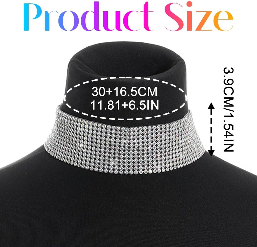 Nicute Rhinestone Necklace Jewelry Silver Crystal Wide Choker Necklace Sparkly Collar Necklaces Prom for Women - Image 3