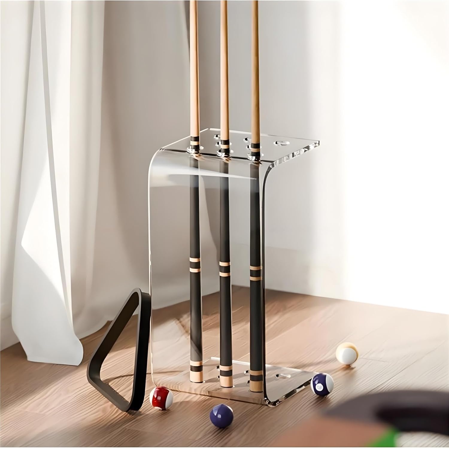 Freestanding Acrylic Pool Stick Holder,compact Transparent C Shaped Billiard Cue Rack Hold 8 Cues,modern Pool Cue Holder For Billiard Game Room,bars And Clubs Decor(11.8"W x 11.8"D x 23.6"H, Clear)