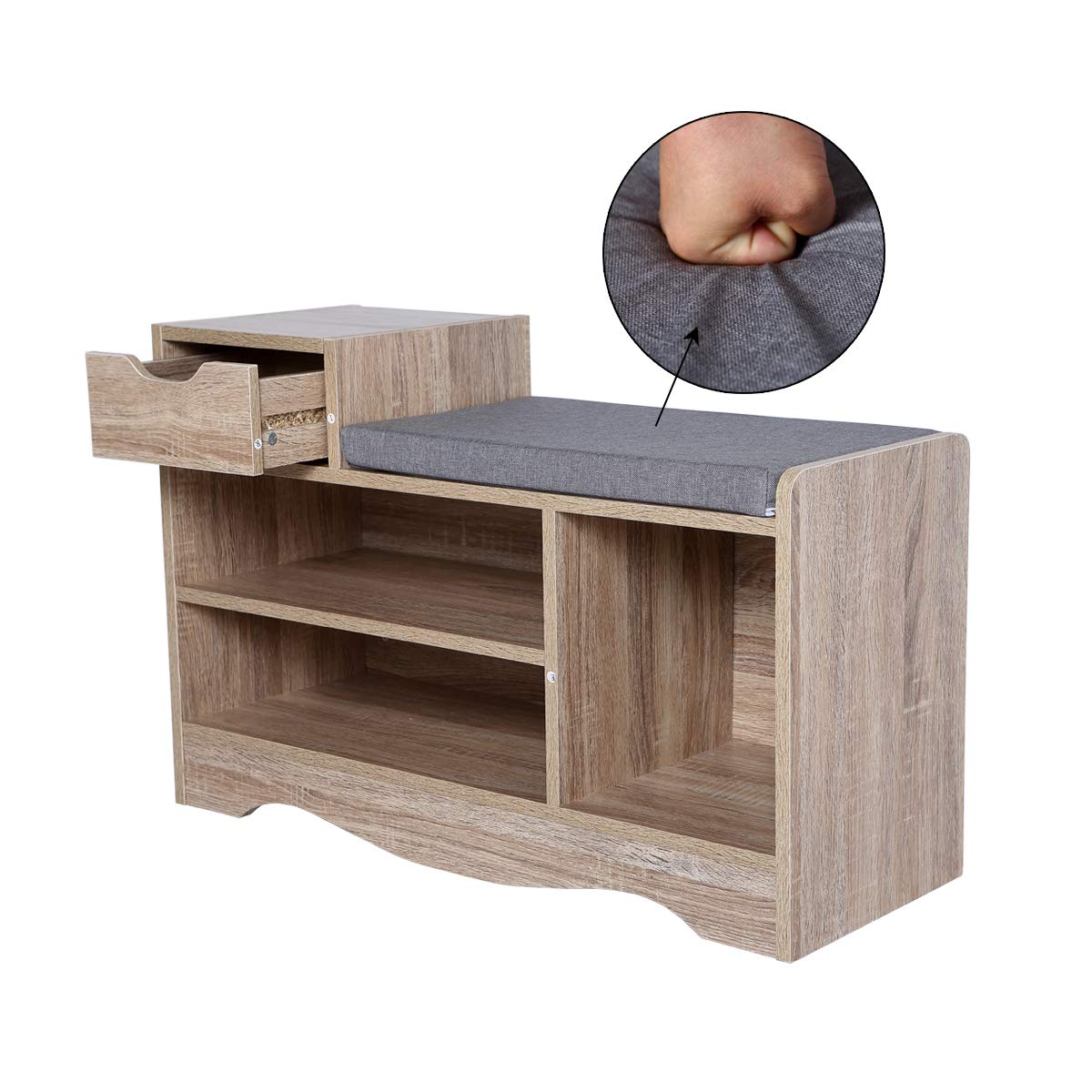 Banc à chaussures avec coussin de siège avec tiroir et banc de rangement, armoire basse, pour meubles de couloir et de salon