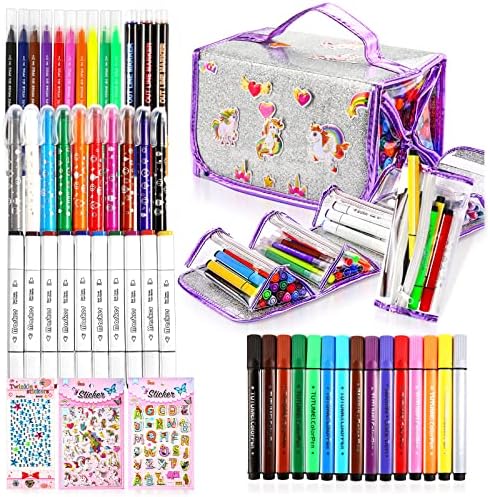 Kids Marker Set with Pencil Case School Art Supply Kit Washable Markers Crayons Painting Drawing Coloring Arts & Crafts Gifts for Boys Girls
