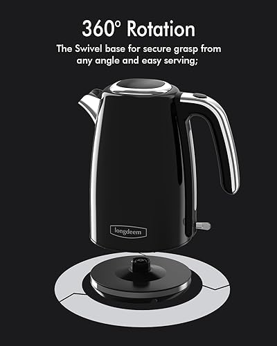 Miniatura 7 de Hervidores Eléctricos 1500W para Hervir Agua, Longdeem Retro 1.7L Hervidor de Agua Caliente de Acero Inoxidable con Apagado Automático y Protección