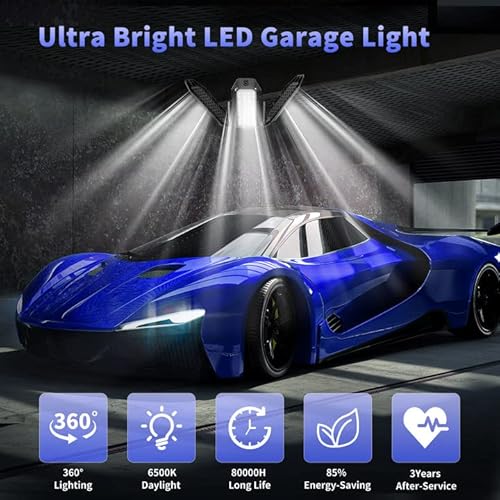 Garage Light - Led Garage Light - 3 Panel Garage Led Light 60W 8000 Lm 6500K Garage Lights Ceiling Led,3 Leaf Deformable Multi-Position Panels Garage Lights E26 E27 Base,For Barn,Workshop,Basement #TOP5