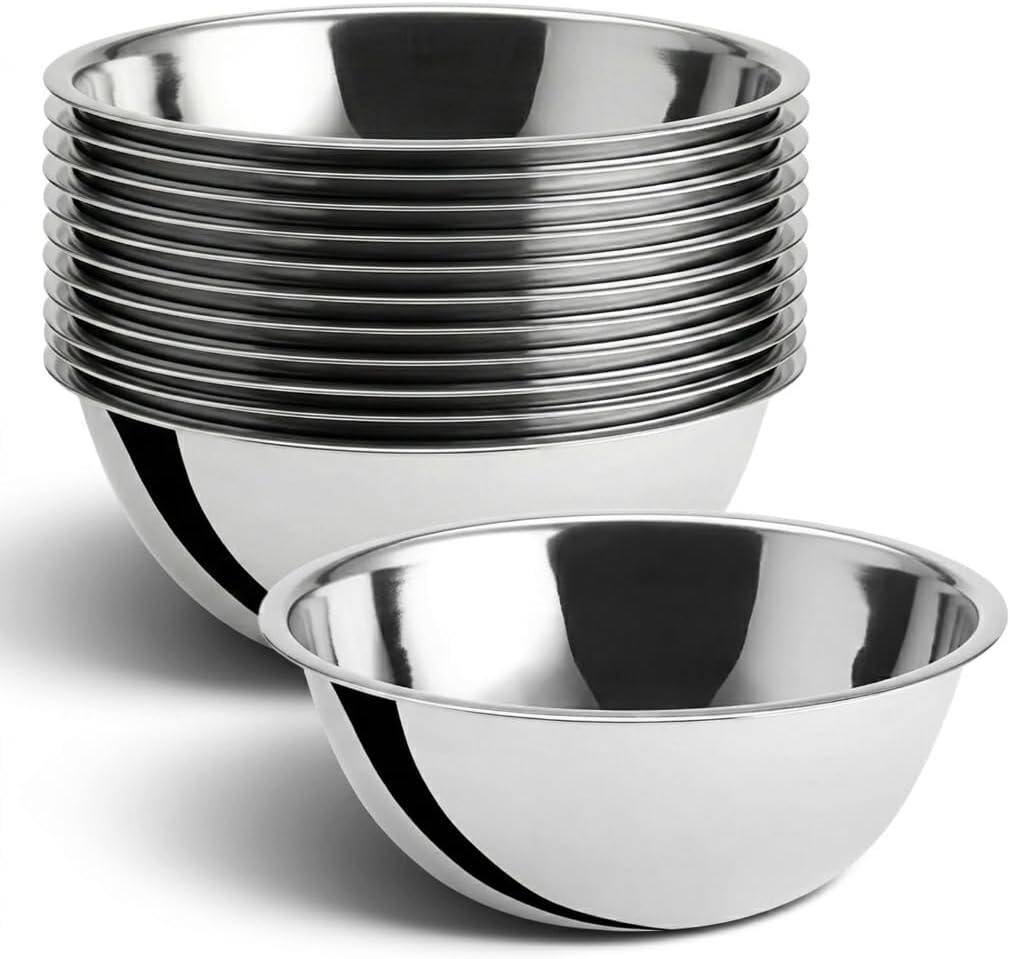 12 Pack 3 Qt Stainless Steel Mixing Bowls - Commercial Heavy-Duty Metal Prep Bowls for Baking, Cooking, Food Prep & Restaurant Kitchen Use