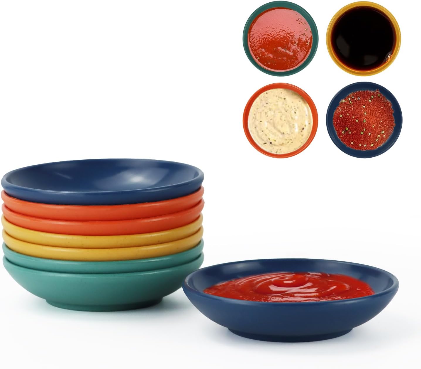 PYRMONT Wheat Straw Dipping Bowls Set of 8 - 2oz Unbreakable Soy Sauce Dishes, Mini Appetizer Plates for Ketchup, BBQ, Party Condiments - Eco-Friendly Multi-Color