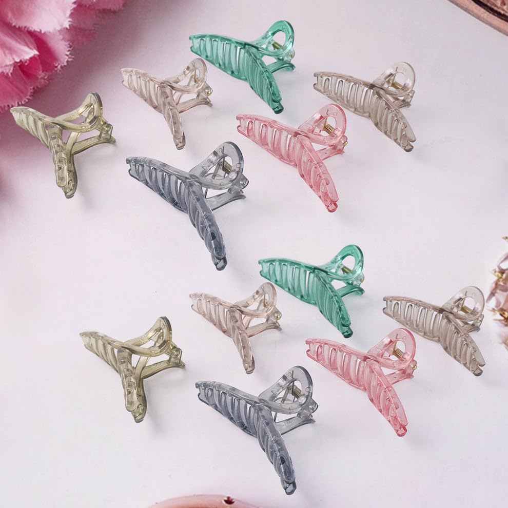 Image of Hair Clutcher Clips for Women and Womens, Mixed Design Multicolor Strong Grip Plastic Hair Claw Accessories for Daily Hair Styling, Pack of 12 Pieces