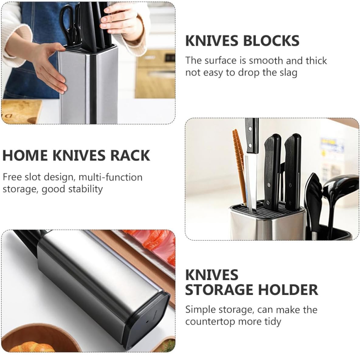 Stainless Steel Knives Block Kitchen Cutter Holder Practical Knives Storage Rack Space-saving Countertop Organizer for Home Cooking