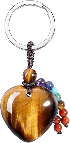 MANIFO Llavero de cristal natural con piedras preciosas de 7 chakras, piedra curativa para mujer, Ojo de Tigre