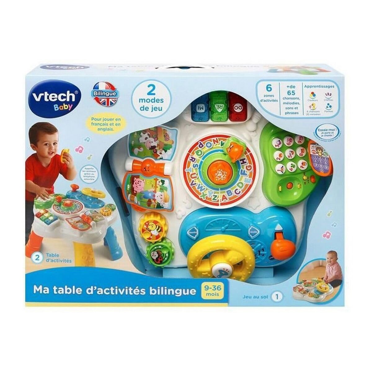 VTech – Mi Mesa de Actividades bilingüe, Mesa multijuego para bebé interactiva y escalable, Juguete de Actividad y Desarrollo, Despertar Musical, Regalo para bebé Desde 9 Meses – Contenido en francés