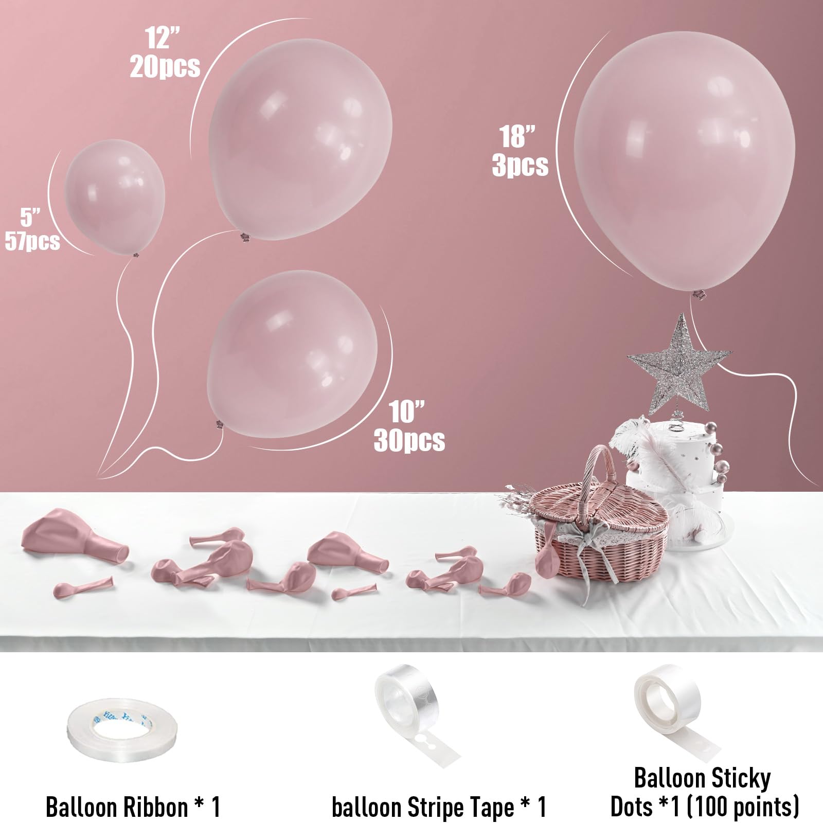 Globos rosados, 113 piezas de diferentes tamaños, kit de guirnalda de arco de globos rosa rubor bohemio de 18/12/10/5 pulgadas, globo de helio de látex rosa vintage para cumpleaños, bohemio, baby