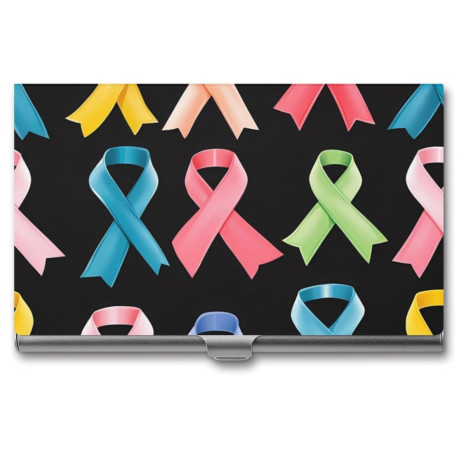 Cancer Awareness Ribbons Slim Business Card Holder Wallet for Men & Women Pocket Metal Case 3.7x2.2x0.3 Inches