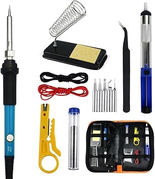 Soldering Iron Kit Electric 60W 110V Adjustable Temperature Soldering Gun Welding Tools, 5pcs Replacement Tips and Solder Wire Basic
