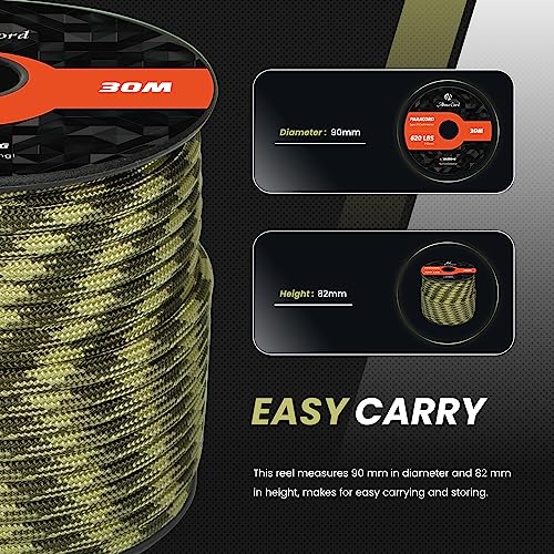 Abma Cord Paracord 620 lbs 4mm 9 Strands 100% Nylon 30M - Moss, Military-moss, 30 Meters - Image 2