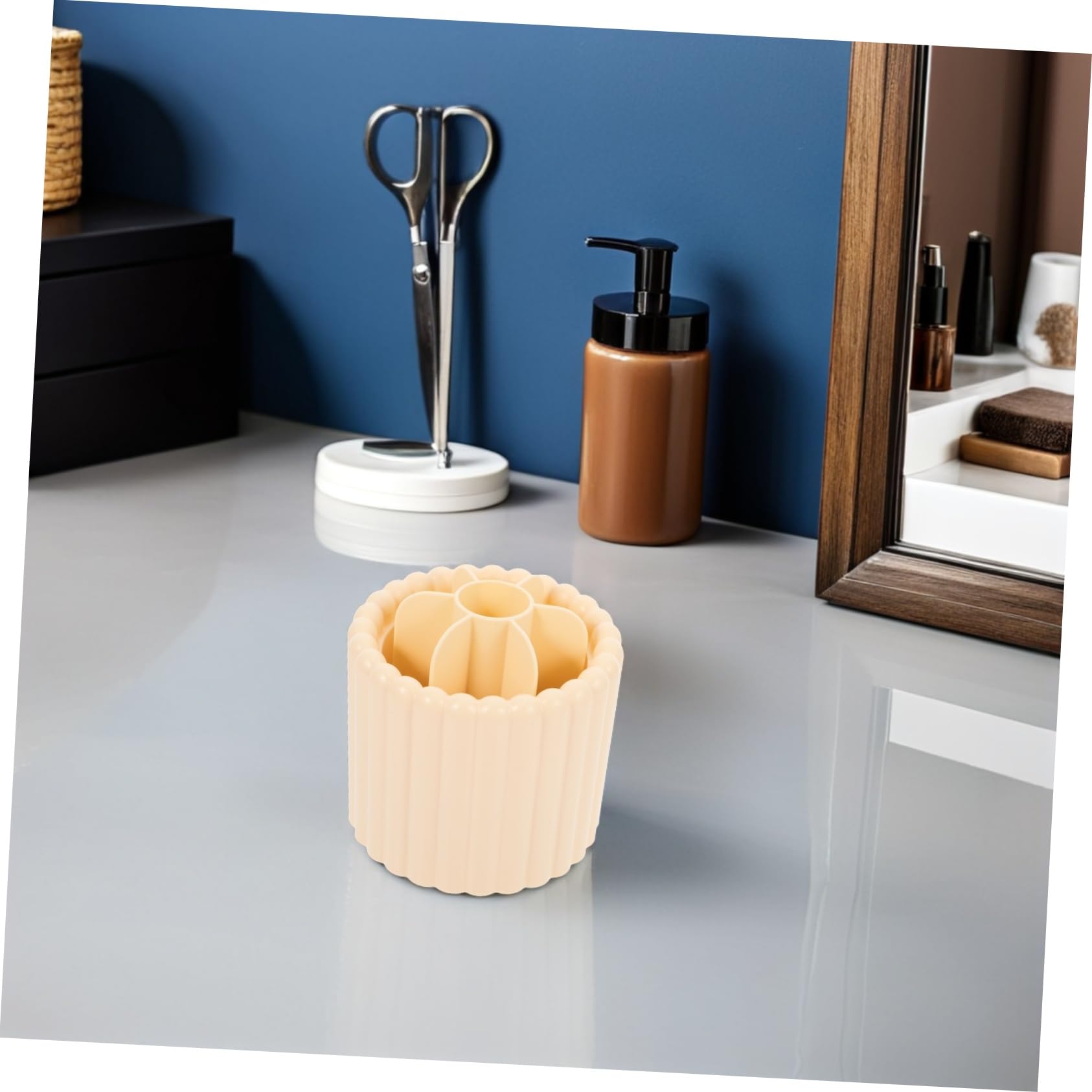 Alipis 2 Pezzi Organizer Rotante per Pennelli Trucco e Porta Penne da Scrivania Contenitori Multifunzione per Bagno e Camera Color Crema e Rosa Design Moderno e Facile da Pulire
