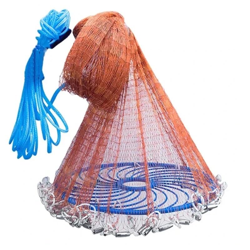 Lancer Un Filet Filet de pêche à Lancer à la Main en Nylon tressé avec Gros Anneau Bleu en Plastique Cast Net