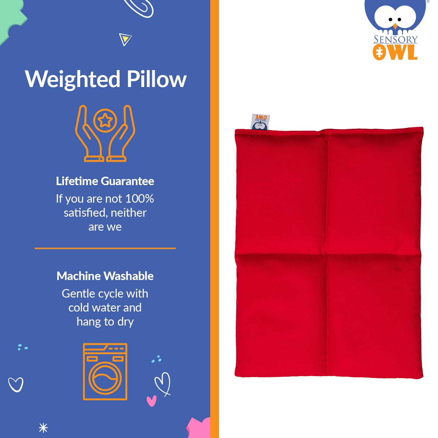 Sensory Owl Weighted Lap Pad For Kids And Adults Cotton Pillow To Relive Stress Anxiety Self-Calming Relaxing 4kg 30 x 40 cm Red - Image 3