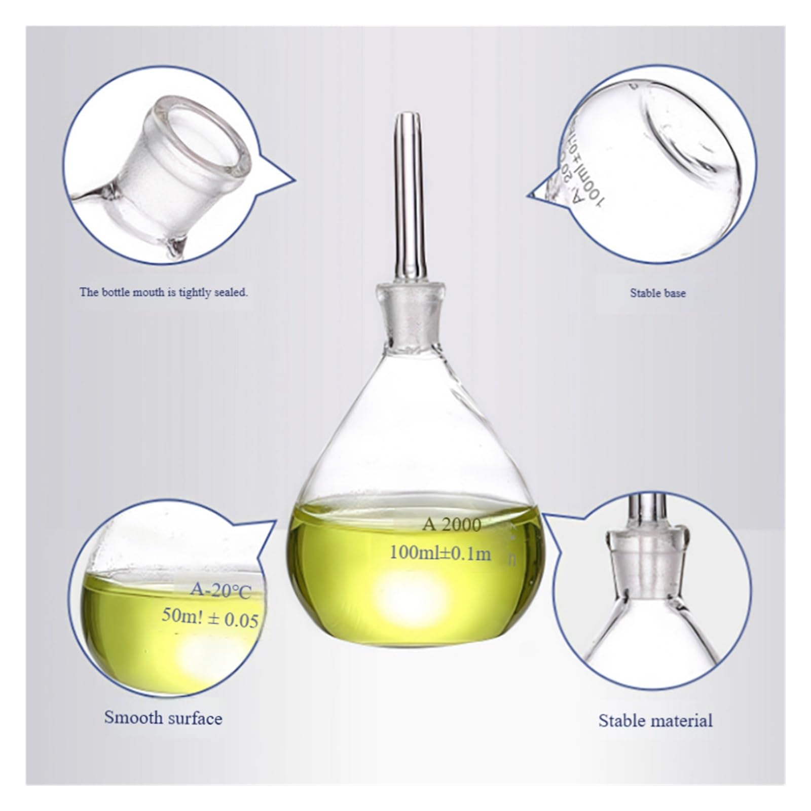 Picnómetro de vidrio con picnómetro de temperatura Picnómetro sólido(25ml)