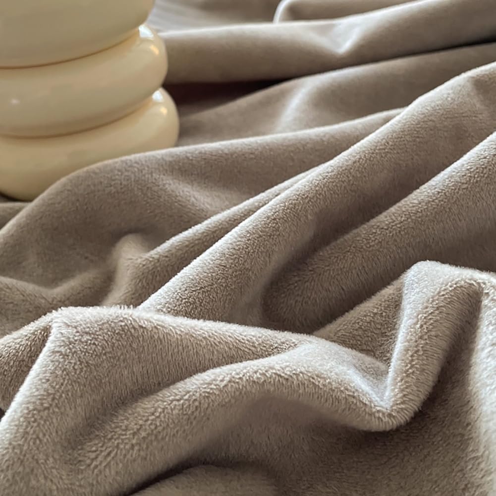 Drap Housse D'Hiver 160x200 Cm Flanelle Chaude Beige Crème - Peluche Cachemire Toucher Moelleux