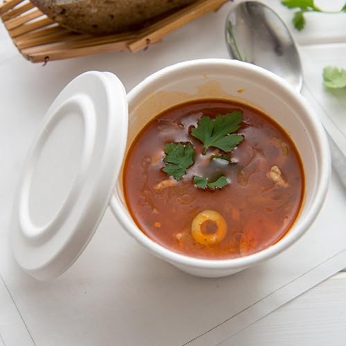Miniatura 6 de Pulp Tek - Tazas de sopa de 15 onzas 100 cuencos desechables biodegradables para alimentos  tapas de sopa se venden por separado hechas de fibras de