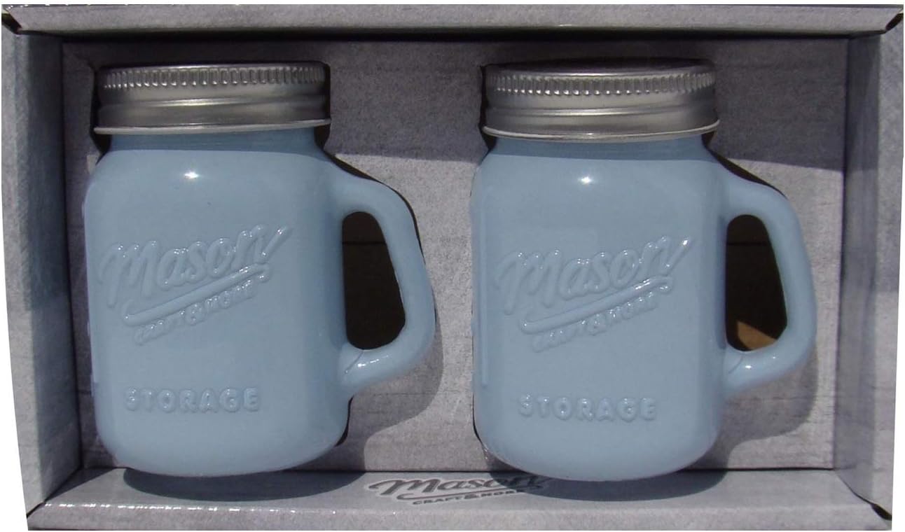 Mason Jar Salt and Pepper Shaker - Milk Glass Blue