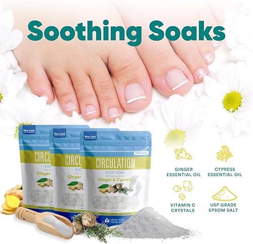 Miniatura 8 de Remojamiento de pies de circulación (paquete de 3 con cuchara) Sales de Epsom para remojar pies con aceites esenciales puros en bolsa sin BPA con