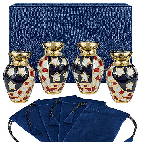 Image of Trupoint Memorials Small Urns for Human Ashes Keepsake, Military and Patriotic Decorative Mini Cremation Urn for Veteran Adult Men & Women, Set of 4, Bronze