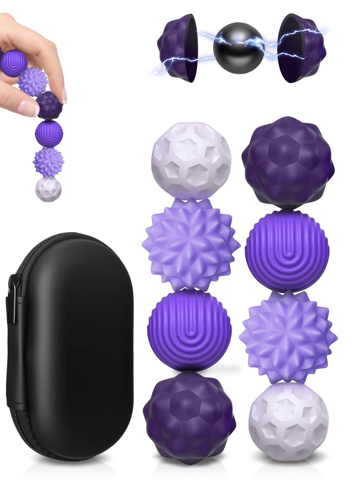 Willingood Silikon Magnetkugeln Fidget Toys, 8 Stück Magnetische Kugeln Sensorik Spielzeug, Tragbares Anti-Stress Spiel Ball, Stimming Sensory Toy für Kinder und Erwachsen (Lila)