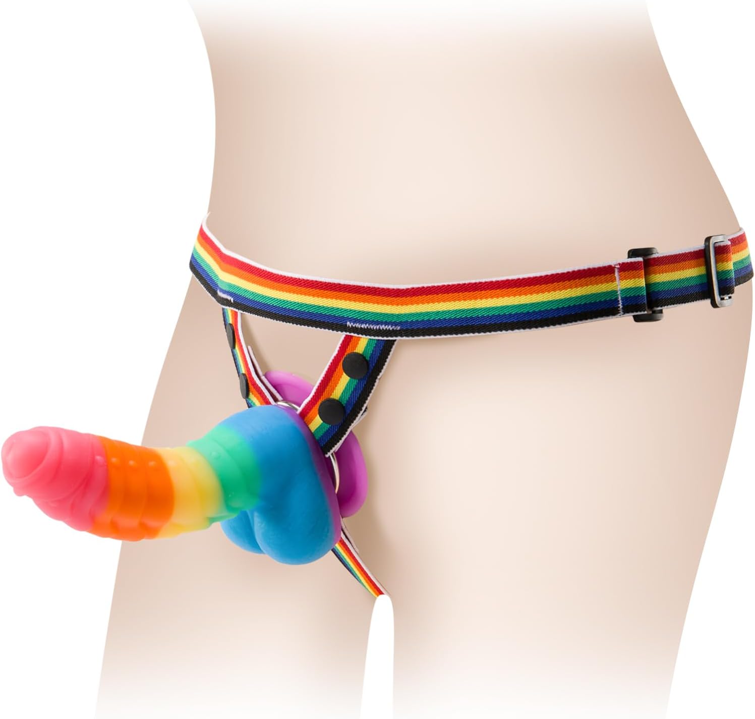 Strap-On Dildo Couples Sex Toys, Wearable Harness Silicone Dildo, Monster Rainbow