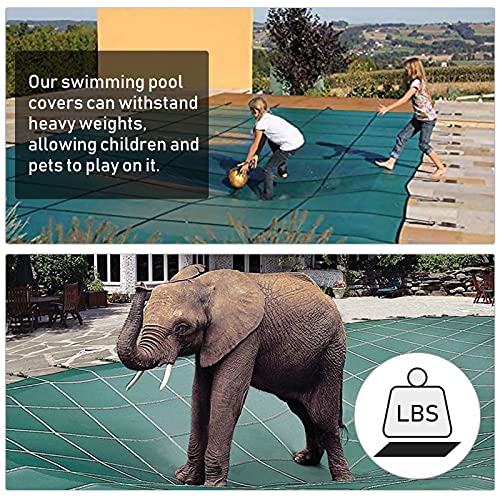 Inground Pool Safety Cover Fits 16 X 32Ft Step Pool, Safety Inground Pools, Mesh Winter Pool Cover For Inground Swimming Pool, 16X32Ft With 4X8Ft Center End Step,Green #TOP5