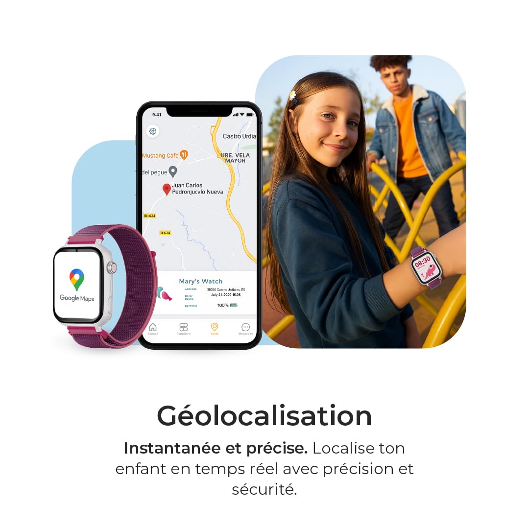 SaveFamily SaveWatch Plus 4G | Montre Connectée pour Enfants avec GPS, Appels, Vidéo, Whatsapp, Musique, Bluetooth et App Store | Carte SIM Incluse - Cadran Noir et Bracelet en Silicone Noir