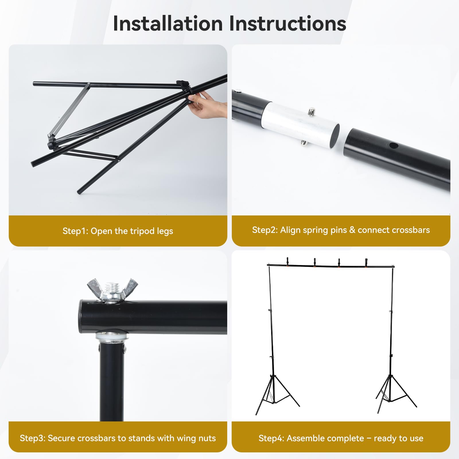 UTEBIT - Soporte para telón de fondo (200 x 150 cm, soporte de fondo, trípode ajustable con 4 pinzas de resorte de transporte para estudio de vídeo, fiesta, fotografía, retrato, boda