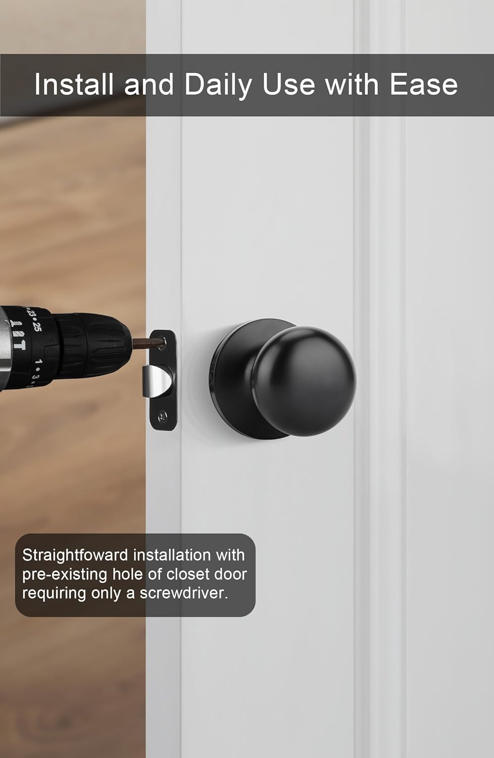 Goldenwarm Black Closet Door Knobs, Passage Door Knobs, Matte Black Door knob Without Lock for Hallway, Closet(5 Pack)