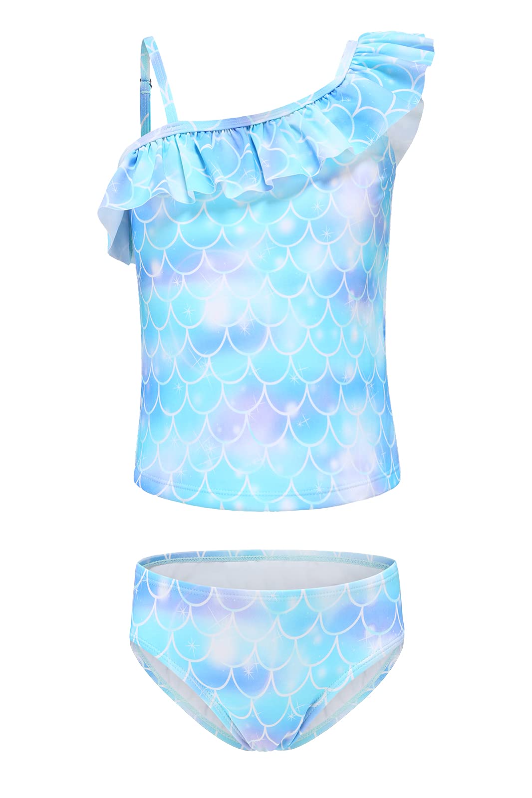 Girls Two Piece Tankini Swimsuits Tie Dye Bathing Suit for Kids One Shoulder Swimwear 3-16 Years