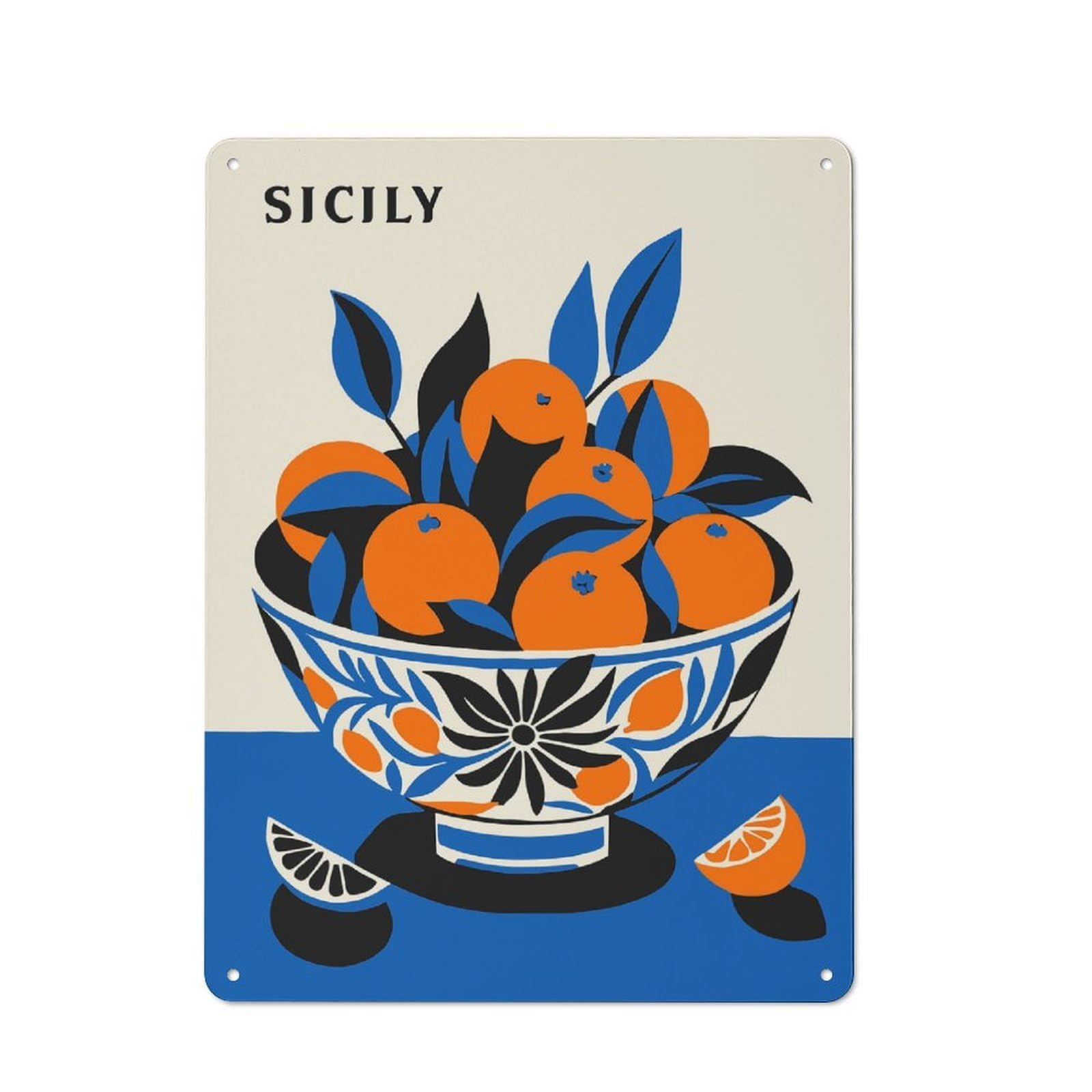 Junmoney Style-5 Sicily Oranges Retro Metal Wall Decor 40X30cm, Vintage Tin Sign For Coffee Bar, Kitchen, Bistro Or Tea Corner