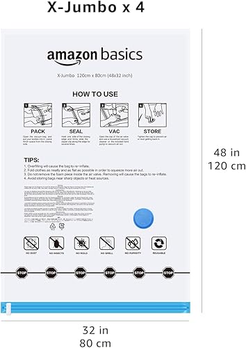 Miniatura 6 de Yaxa Basics Bolsas de almacenamiento de compresión al vacío que ahorran espacio con bomba de mano para embalaje de ropa, ideal para mantas